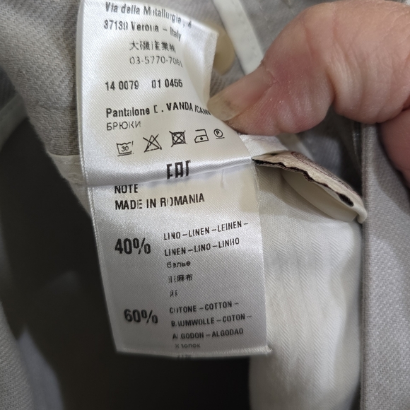 Tela Vanda Trousers In Pearl Grey Loose Wide Leg Cotton Linen Blend Small IT42 - Picture 9 of 13